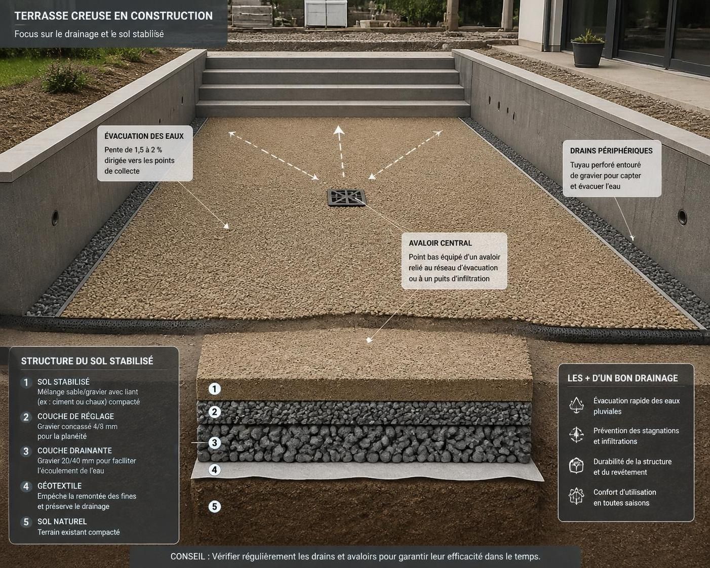 découvrez les risques liés à une terrasse creuse et comment assurer la stabilité de votre aménagement extérieur pour un espace sûr et durable.